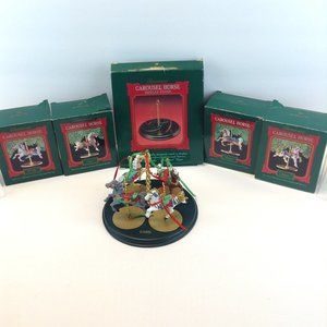 1989 Hallmark Christmas Ornament Carousel Horse Series Display Stand & 4 Horses